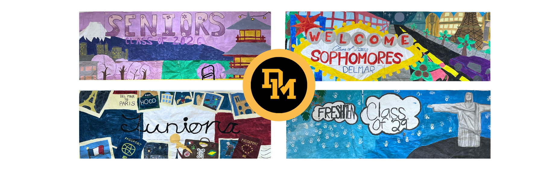 class banners in gymnasium during homecoming rally