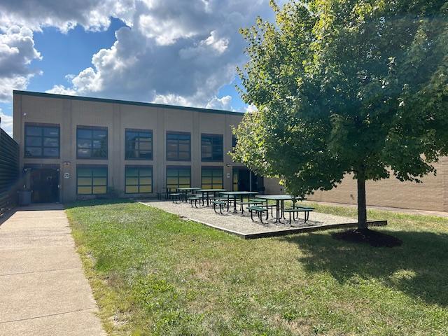 A view of the current high school courtyard