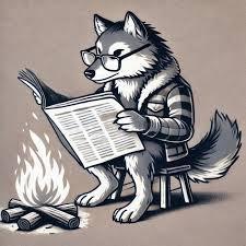 Cartoon wolf reading the news.