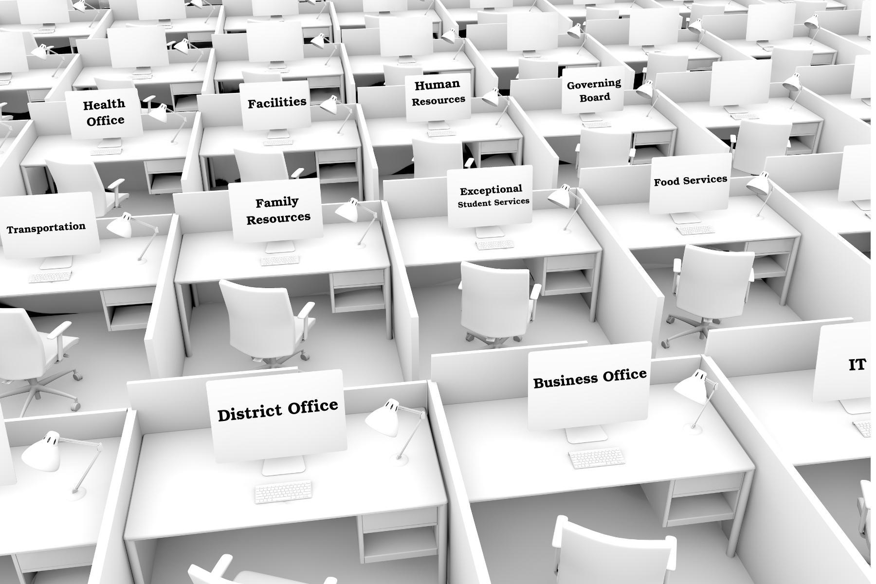 rows of office cubicles