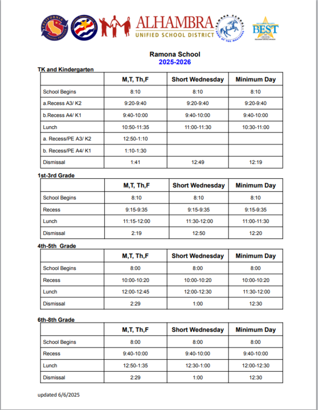 Ramona Bell Schedule 2025-2026 School Year Featured Photo