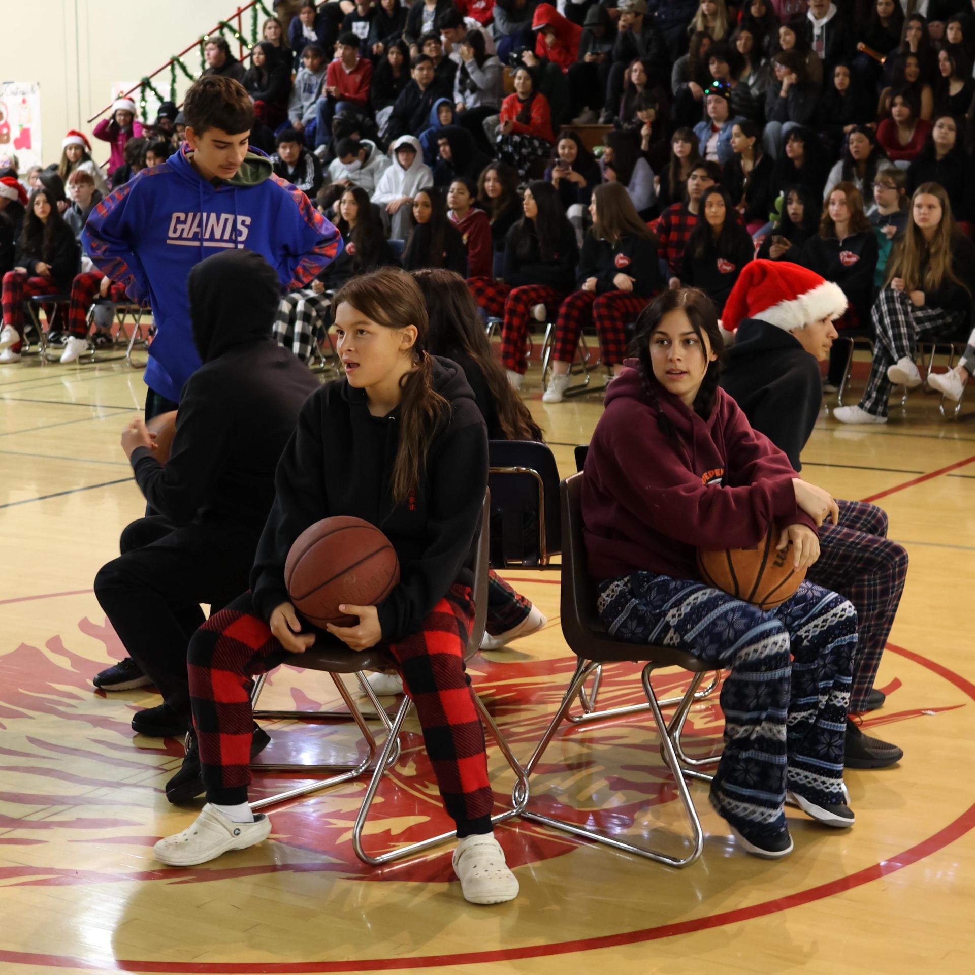 students playing jingle ball shootout