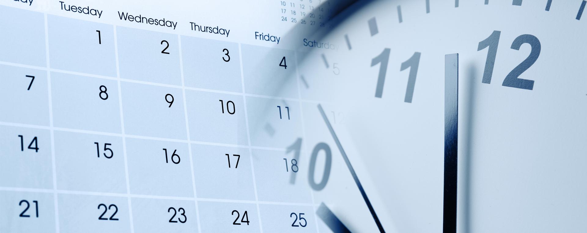 Blended black and white image, a calendar and a clock