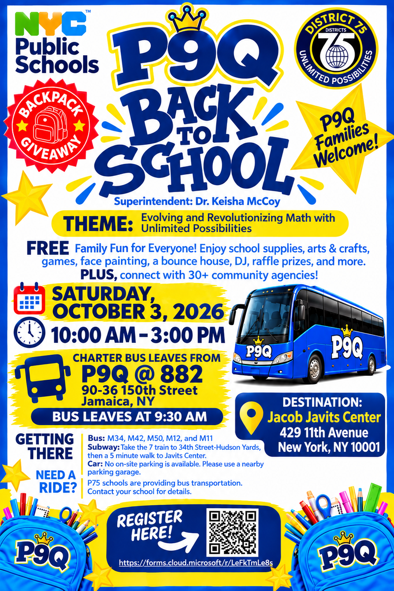 Promotional flyer for a back-to-school event with details and graphics.
