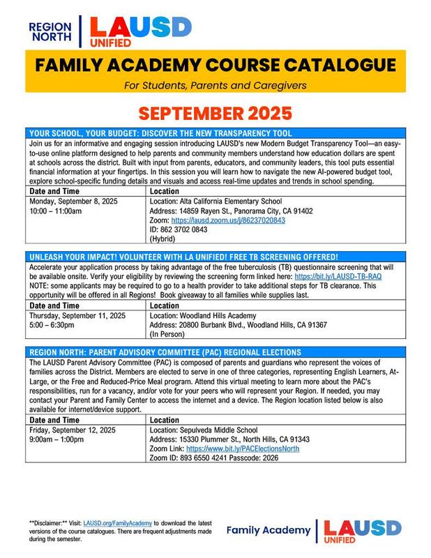 Region North Family Academy Flyer Page 1