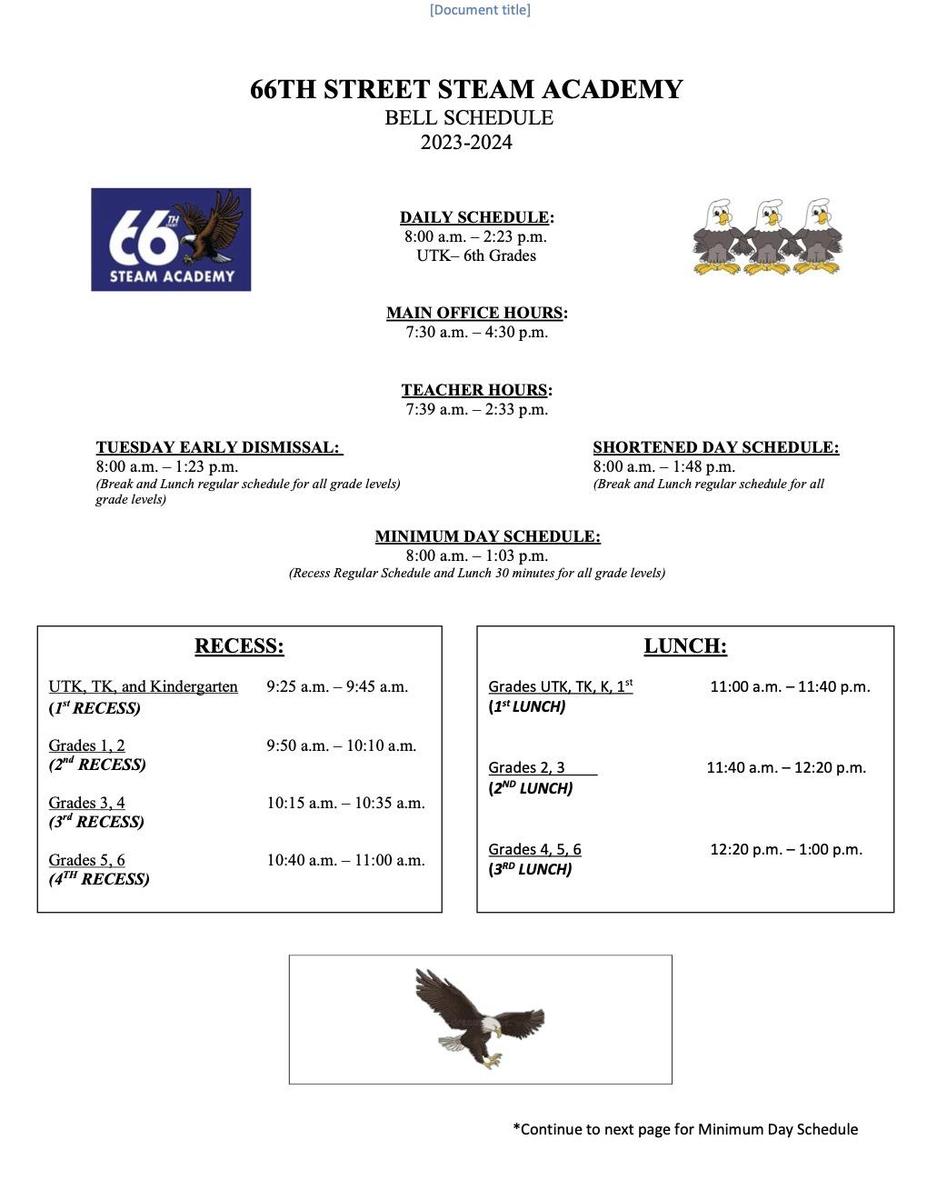 Schedule – Schedule – 66th Street Elementary