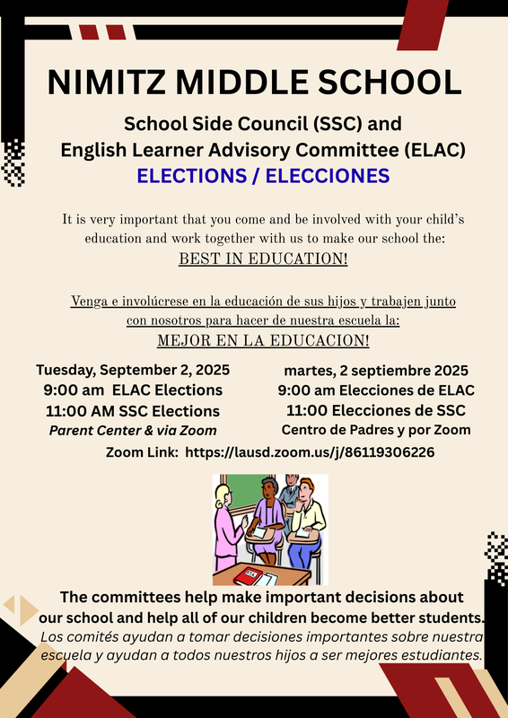 ELAC & SSC Elections - 9/2 - ELAC @ 9:00 AM, SSC @ 11:00AM (Parent Center & Zoom) Featured Photo