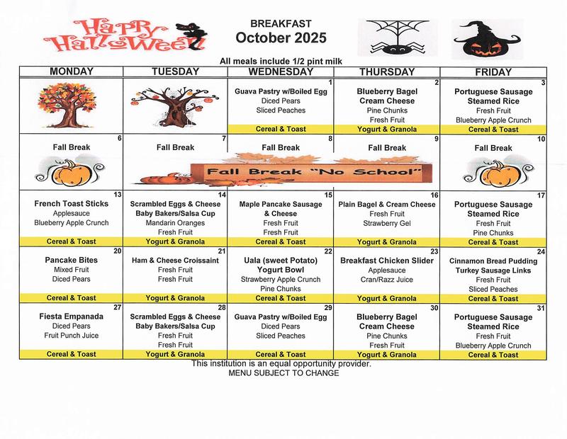 October Breakfast Menu