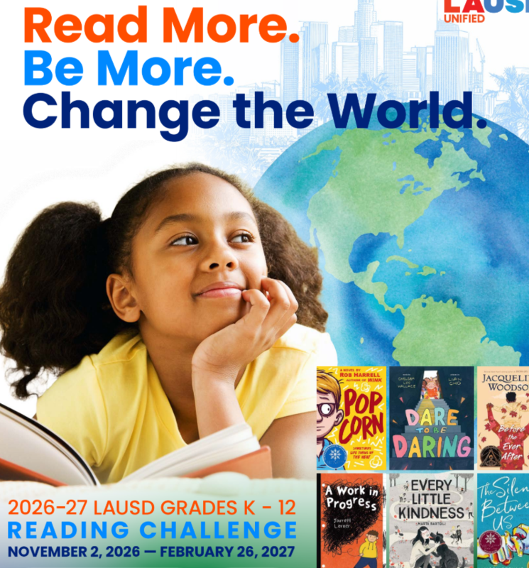 a flyer with a girl staring off while holding a book in front of a watercolor world Earth