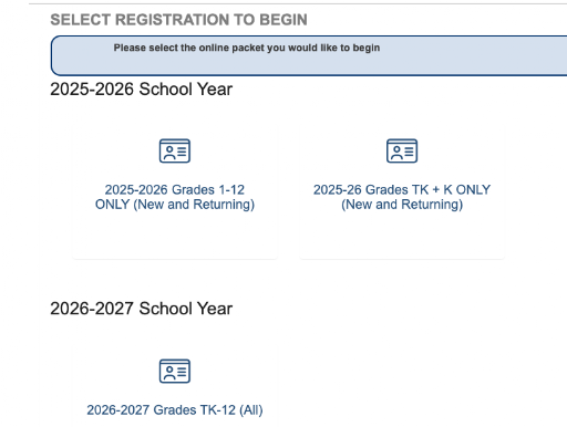 Image of the online enrollment selections