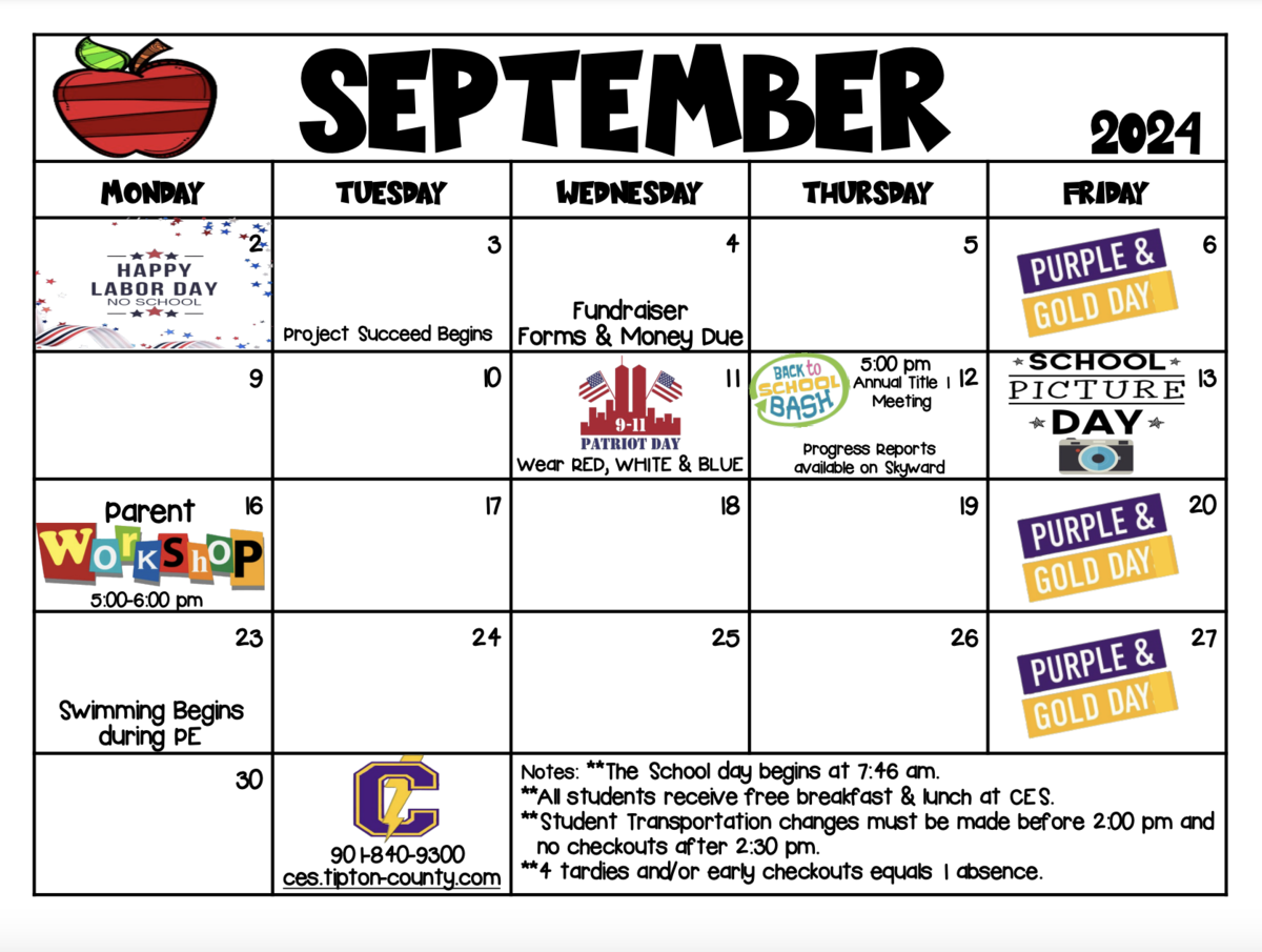 September Calendar Crestview Elementary