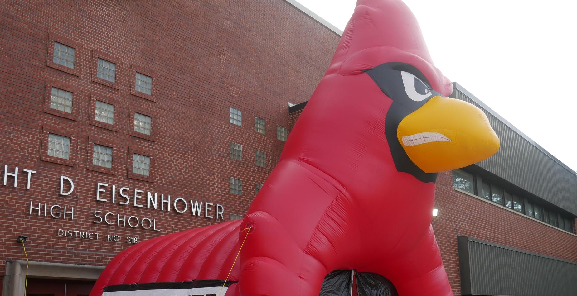 Inflatable Cardinal at main entrance