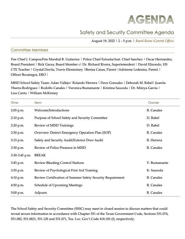 Public Notice: School Safety and Security Committee Meeting Featured Photo