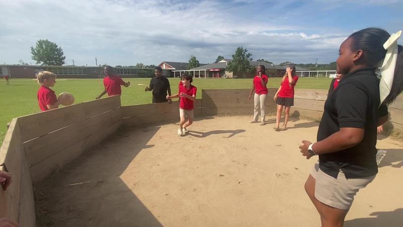 West Lauderdlae Middle School Students in the Gaga Ball pit playing Gaga Ball