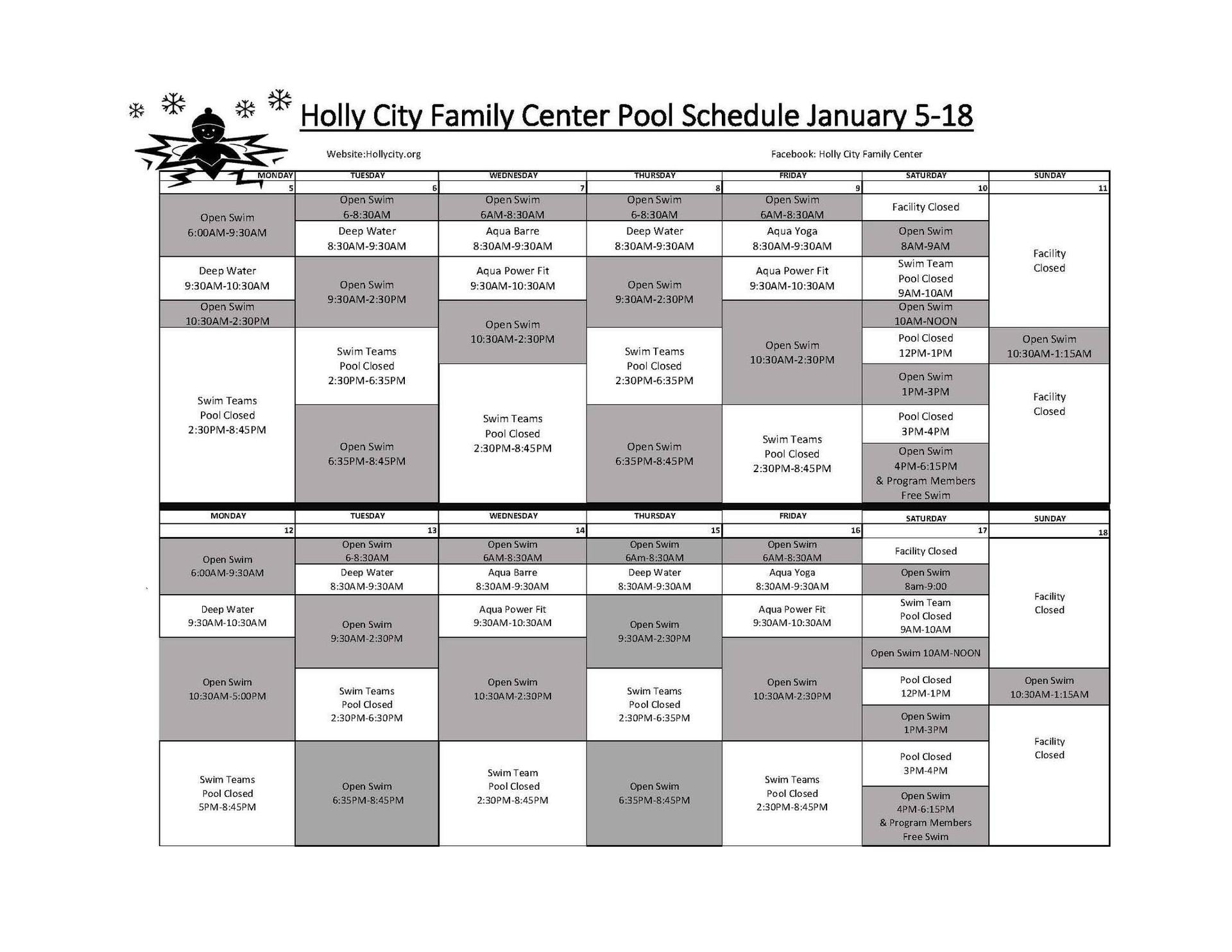 HCFC Pool Schedule