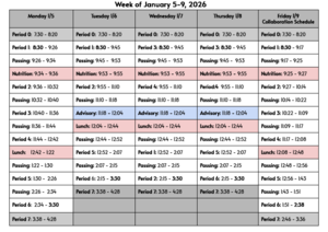 Bell Schedule week of 1/5