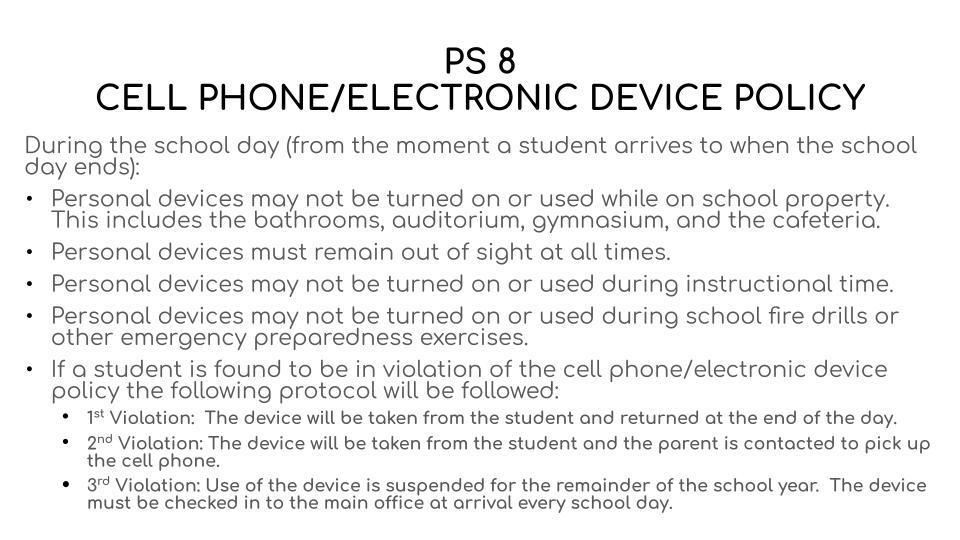 PS 8CELL PHONE/ELECTRONIC DEVICE POLICY
