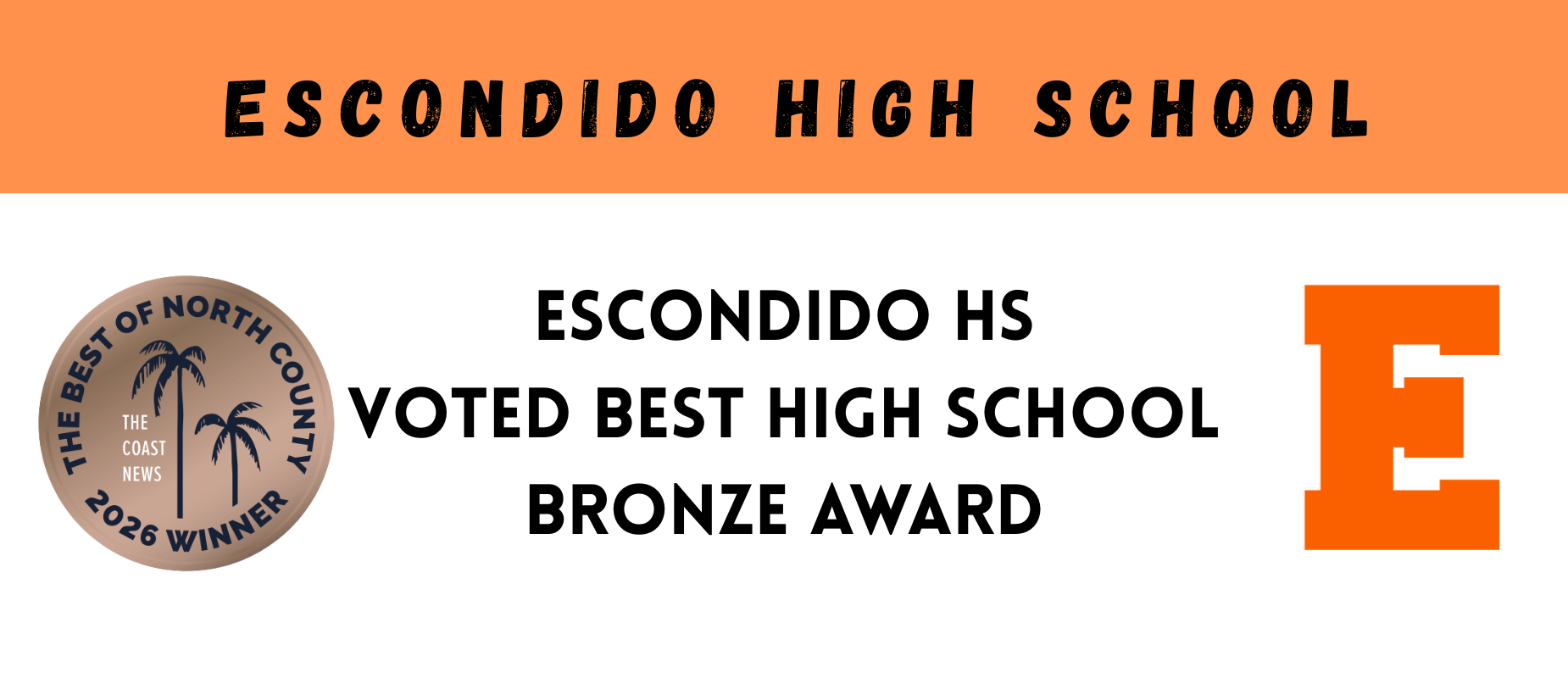Banner featuring Escondido High School, award details, and an 'E' logo.