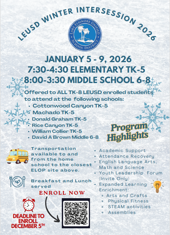 Winter Intersession 2026 TK-8: FINAL DAY TO ENROLL December 5, 2025 Featured Photo