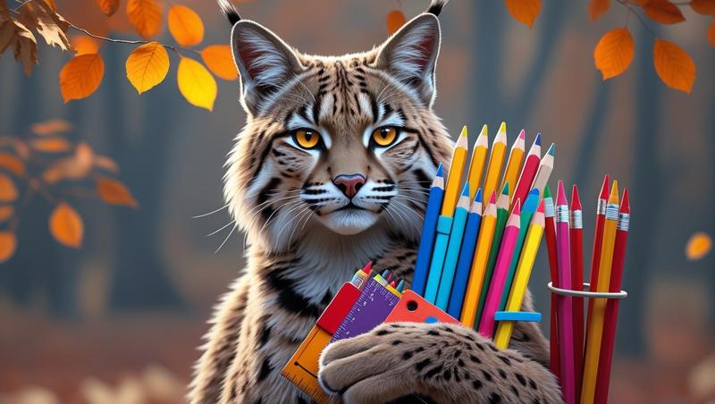 A bobcat hold school supplies