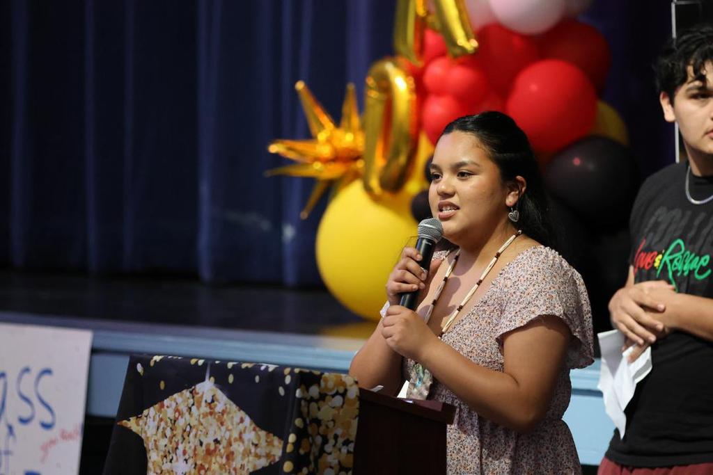 Student speaks to crowd