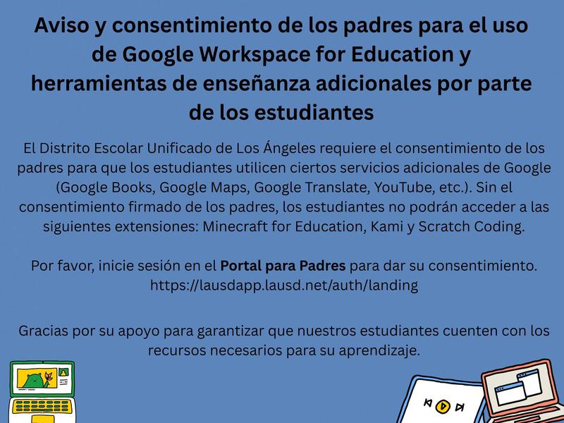 Aviso y consentimiento de los padres para el uso de Google
