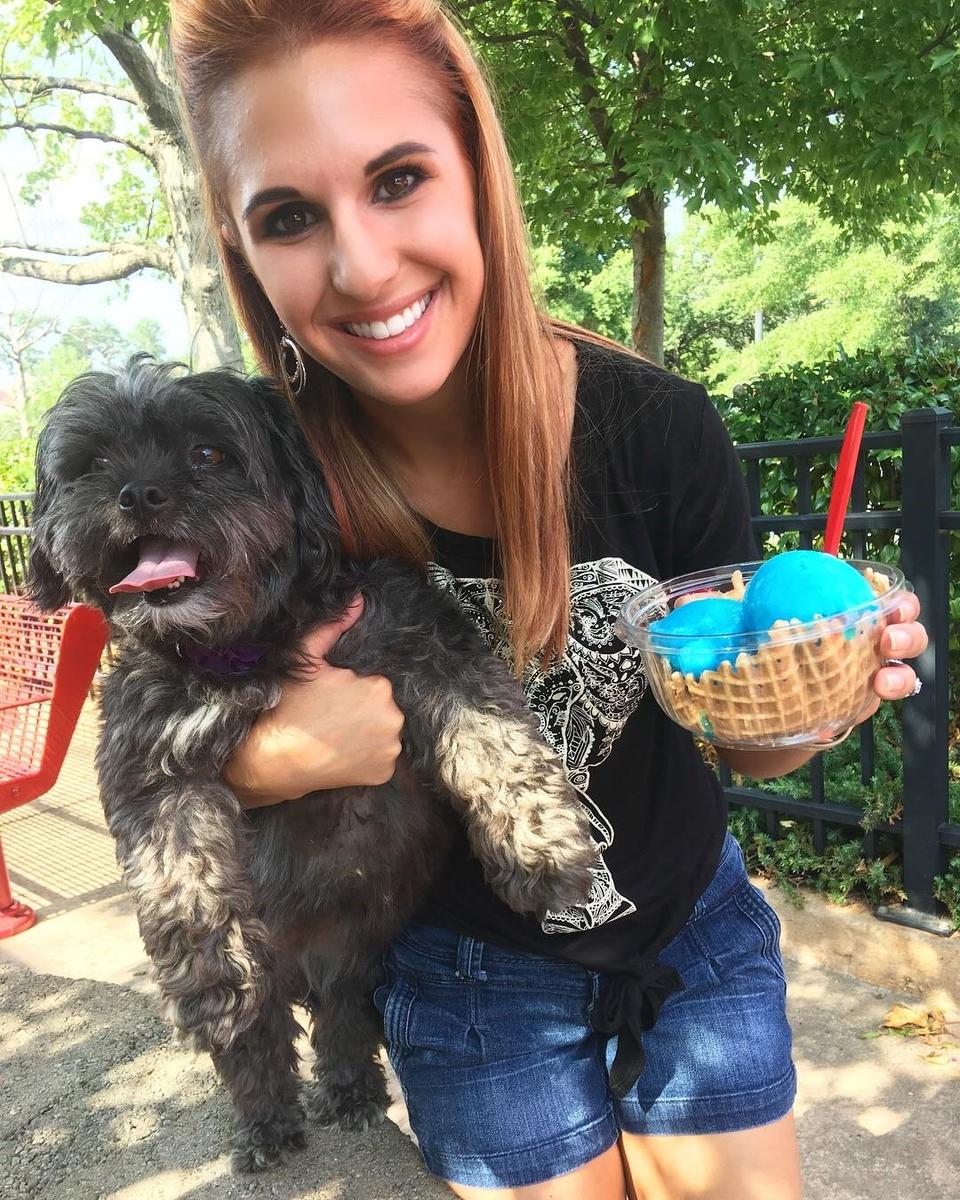 Lauren Carlson, dance teacher in Spartanburg with her dog