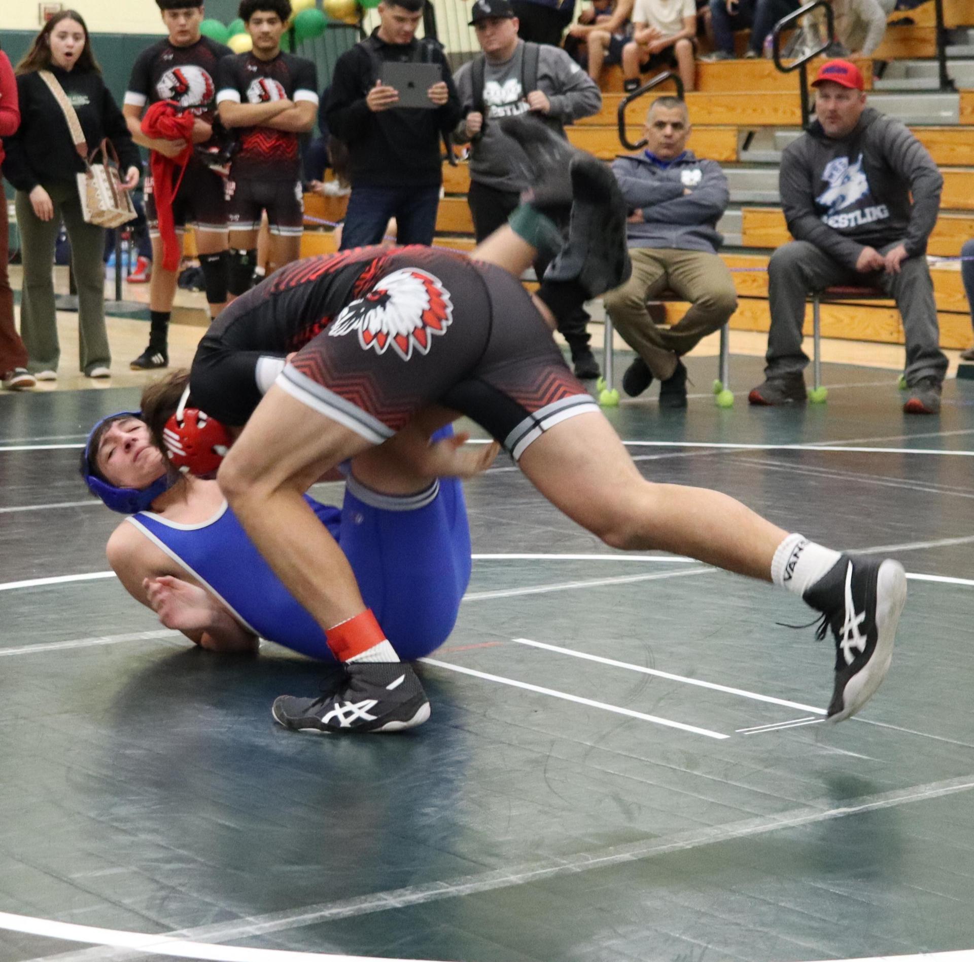wrestlers in action at the Hawks invitational