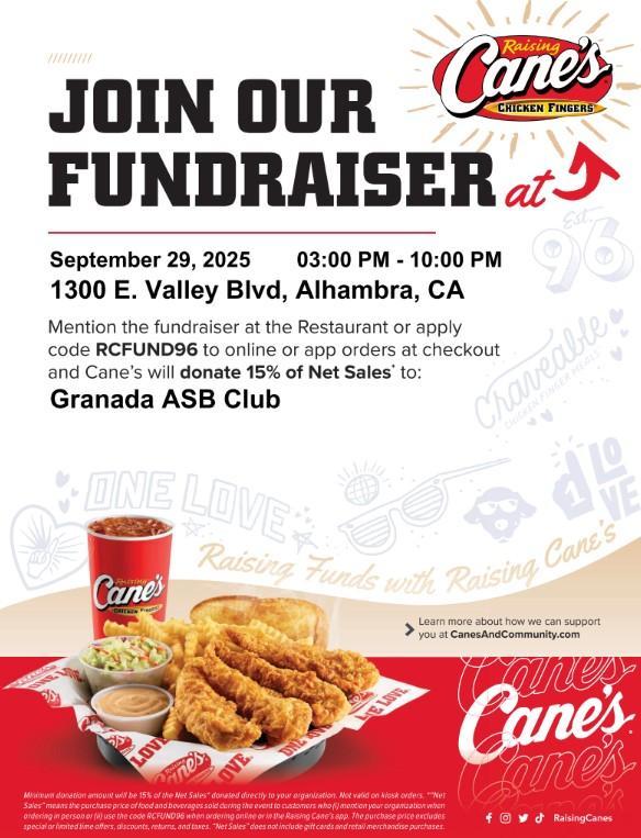 Support Our ASB Fundraiser at Raising Cane’s!