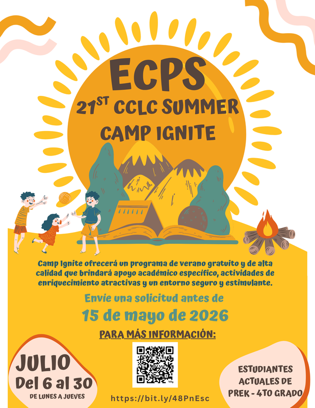 Camp Ignite flyer with qr code in Spanish