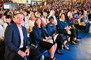 Board of Trustees members and Superintendent Dr. Taylor pose for a photo during the Welcome Back celebration.