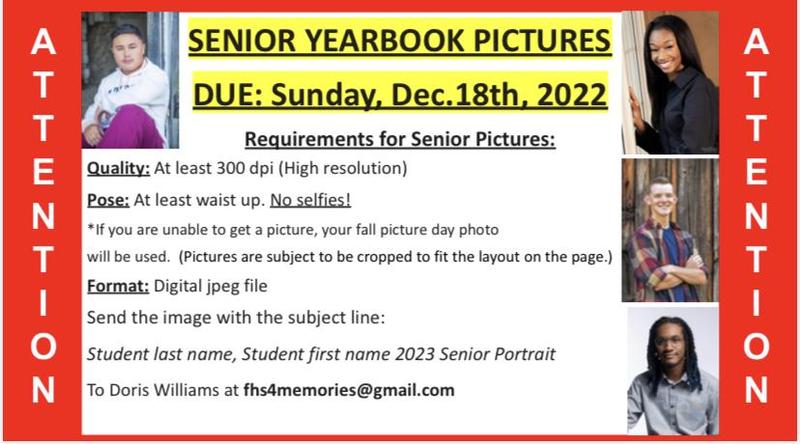 Information on how to submit a senior picture for the yearbook.