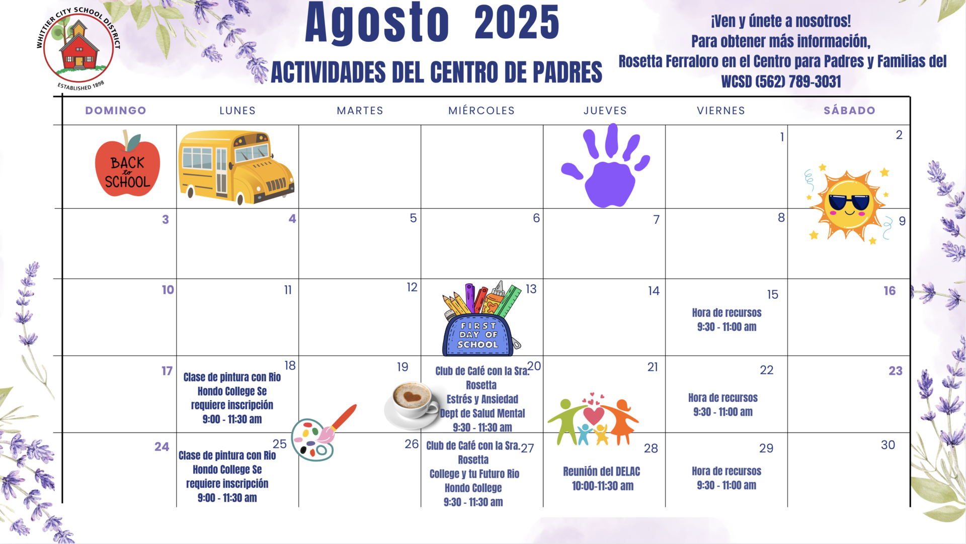 Parent Calendar of Events Spanish