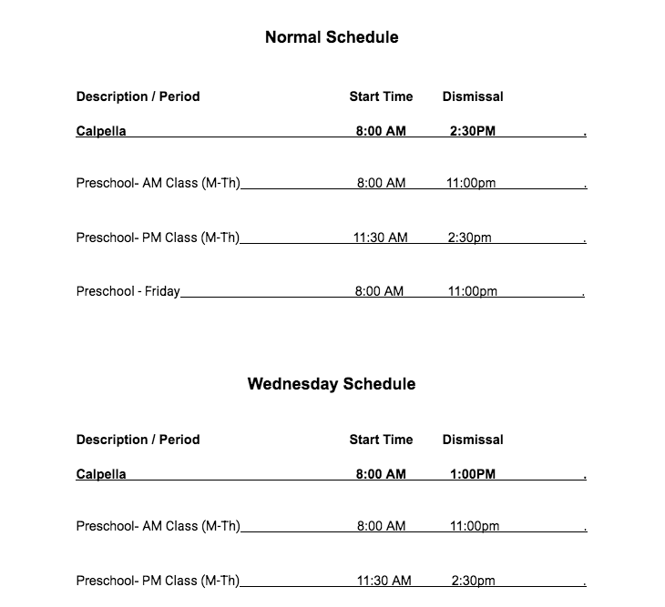 Bell Schedule
