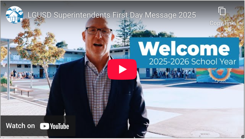 Superintendent speaking with school yard in the background. Welcome 2025-2026 overlaid on image