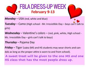 FBLA Dress up week Feb. 9-13