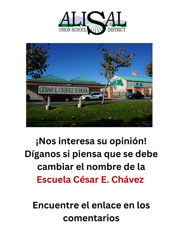 Flier announcing survey to gather input on changing the name of Chávez Elementary in Spanish