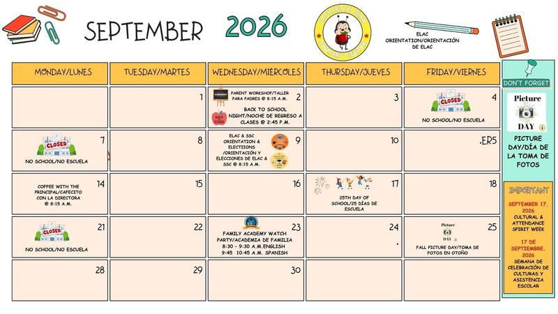 MONTHLY CALENDAR/CALENDARIO MENSUAL