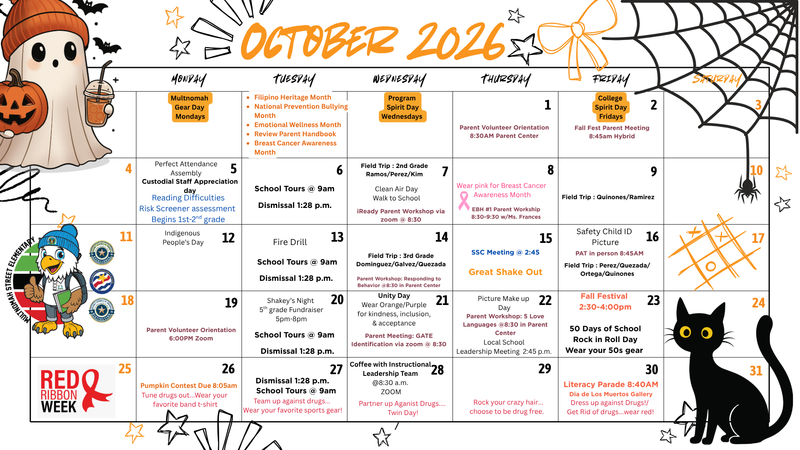 October Calendar dates and events