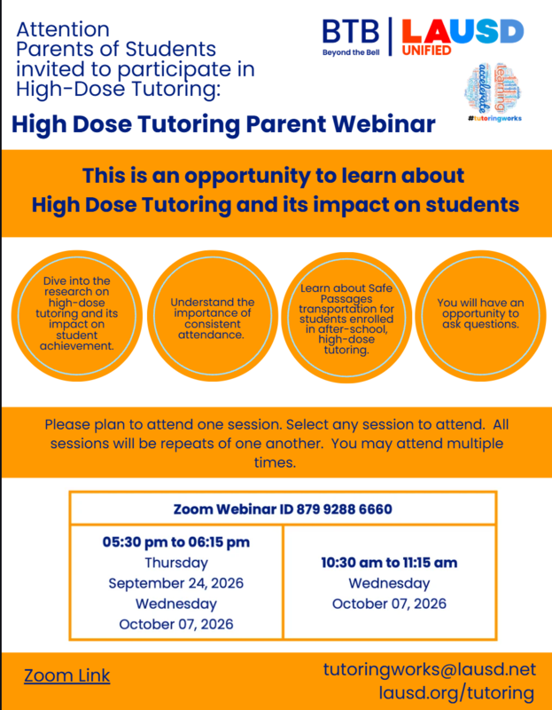 Learn all about High Dose Tutoring at one of our webinars LAUSD