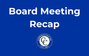 Graphic with CCISD logo. Board Meeting Recap.