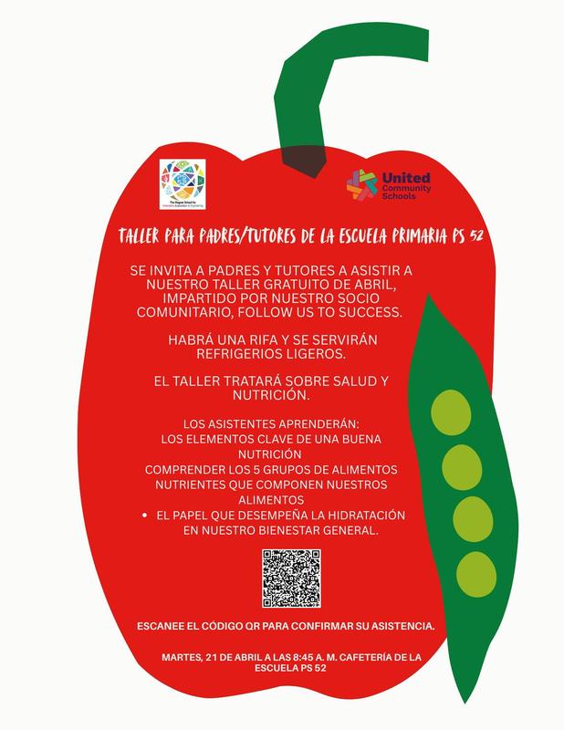 Nutrition workshop flyer - Spanish
