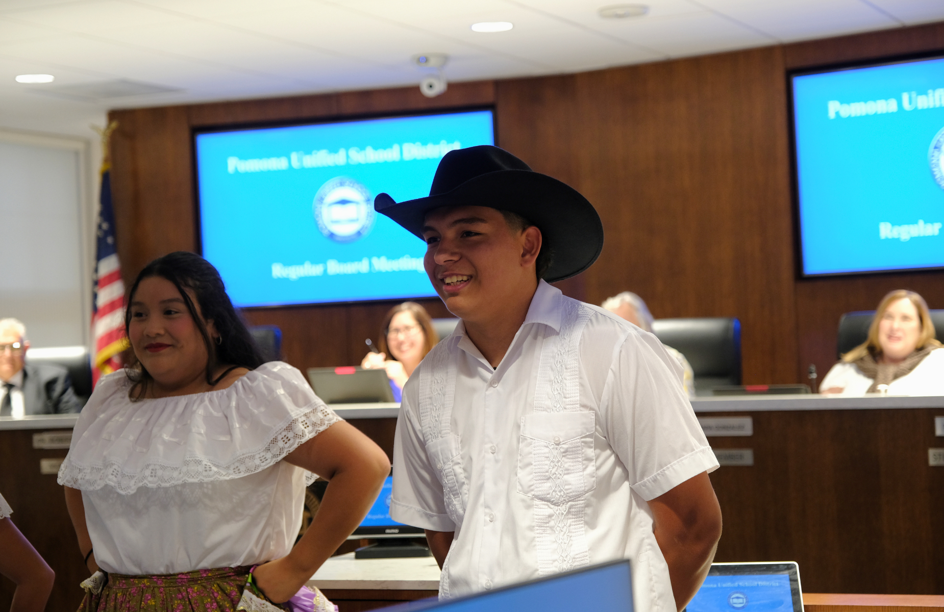 Board meeting on September 9, 2026 - pictures of Pomona High School Folklorico dancers
