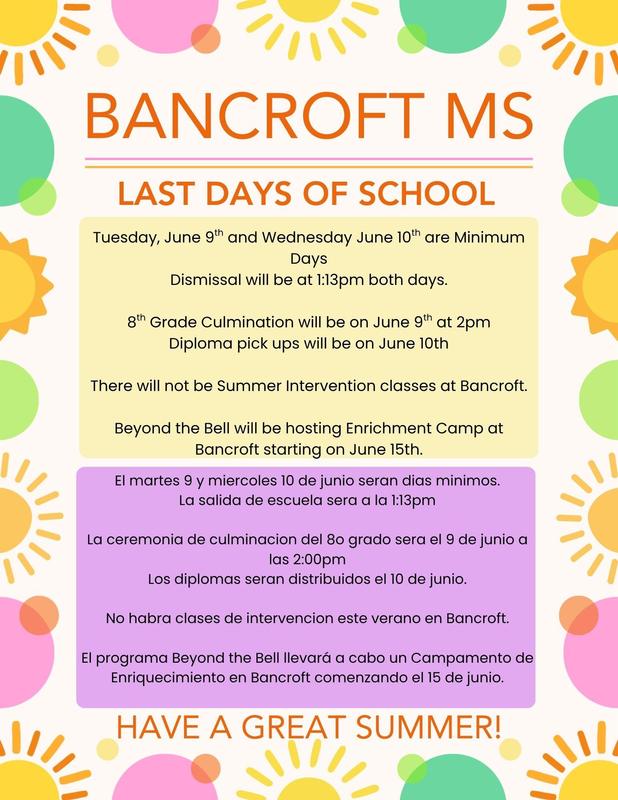 Bancroft End of Year Announcement Flyer