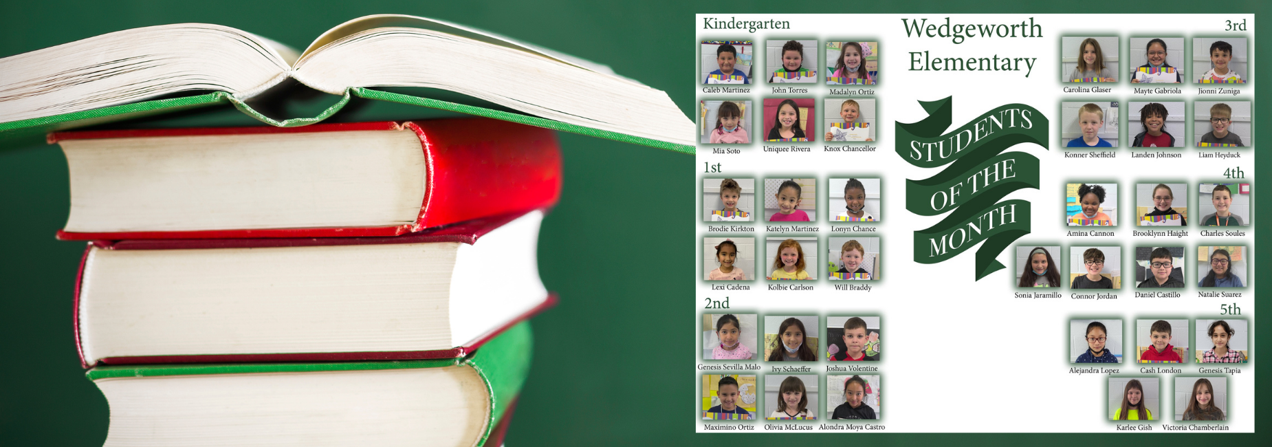 graphic collage of students reads students of the month