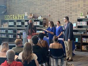 A student is recognized at the THS Advanced Academics awards ceremony