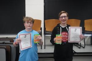 Landon Lambitz (right) is the TK Middle School spelling bee champion and Emmett Handley (left) is the runner-up.