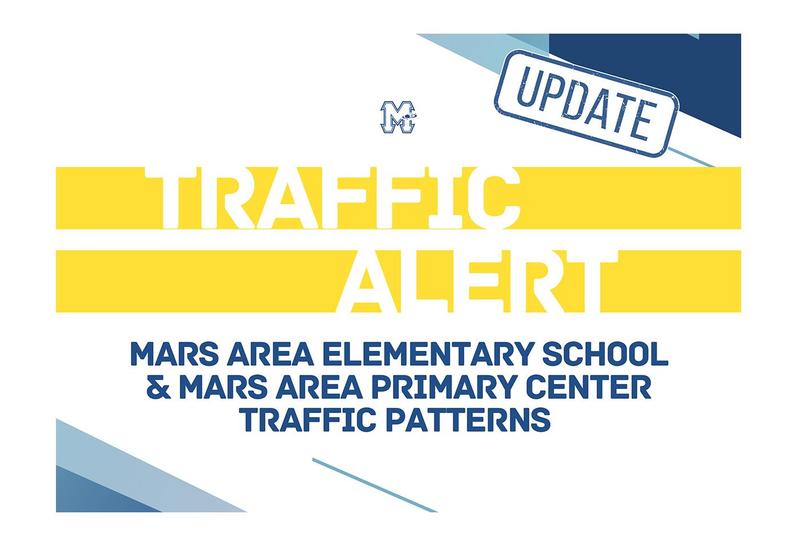 Traffic alert graphic for Mars Area Elementary and Primary centers with changing patterns.