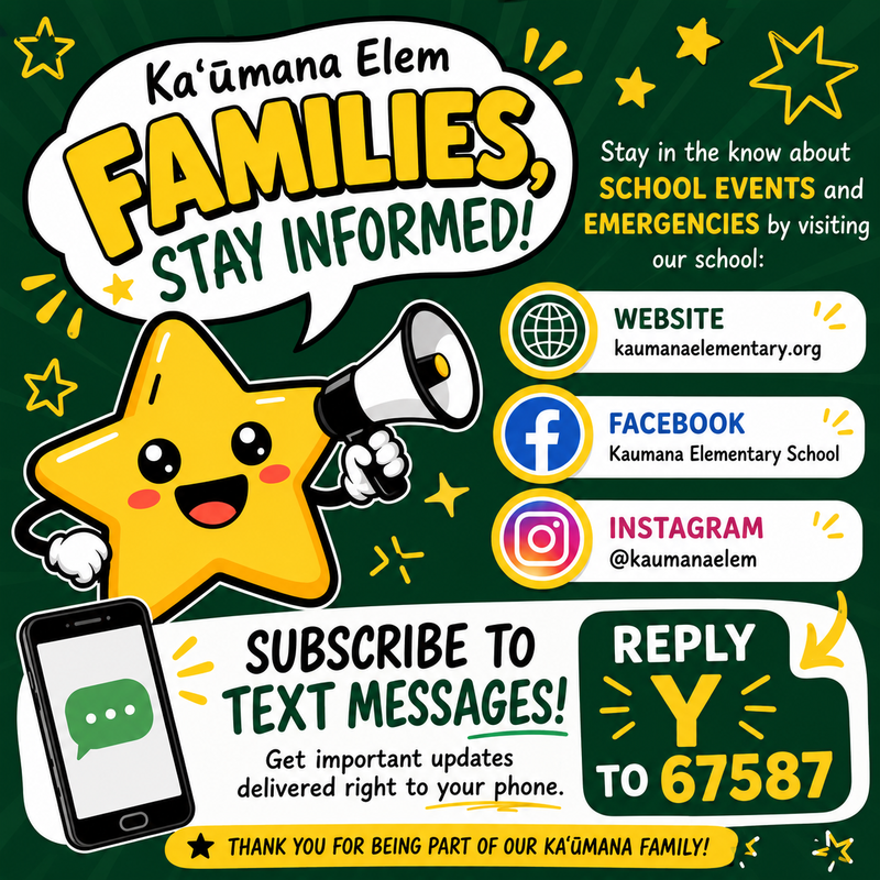 Make sure to stay in the know about school events and emergencies by visiting our school website, Facebook and Instagram!  Subscribe to our text messages too!