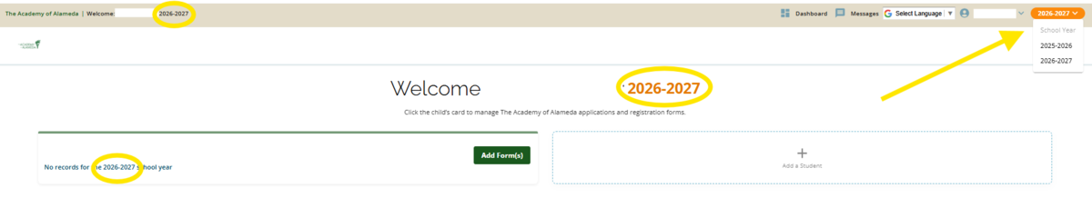 Account screenshot to show school year